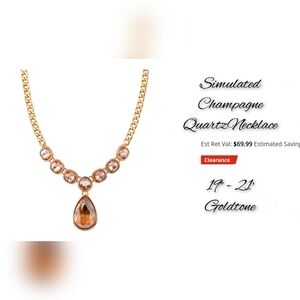 Gorgeous simulated Champagne Quartz necklace, 21", goldtone